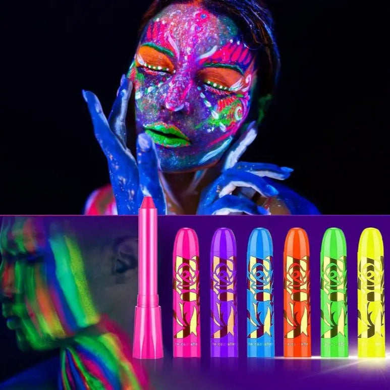 6 Stück UV Neon Bodypaint Farben für Techno & Rave-Partys